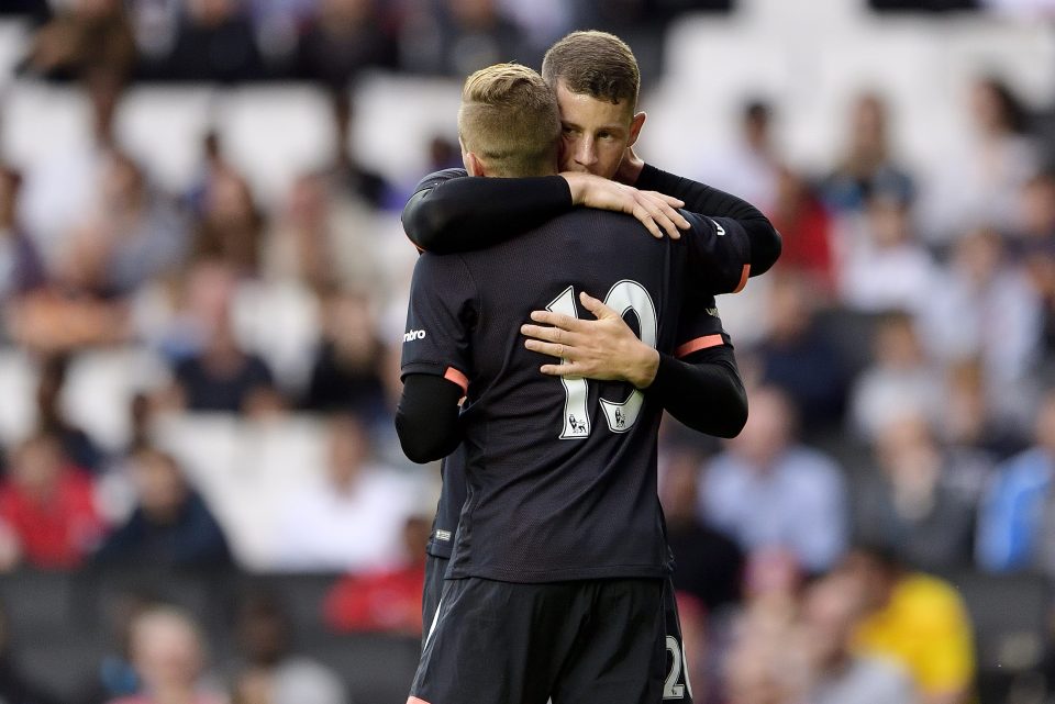  Ross Barkley (r) celebrates his goal with assist-provider Gerard Deulofeu at MK Dons