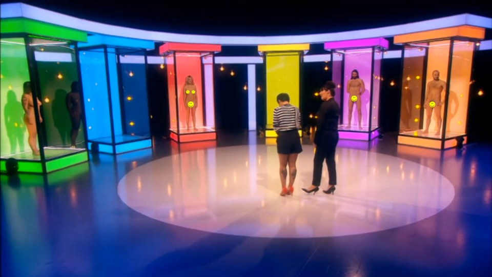  Six contestants stood naked in acrylic boxes with their faces hidden, leaving the fully clothed dater to choose a match