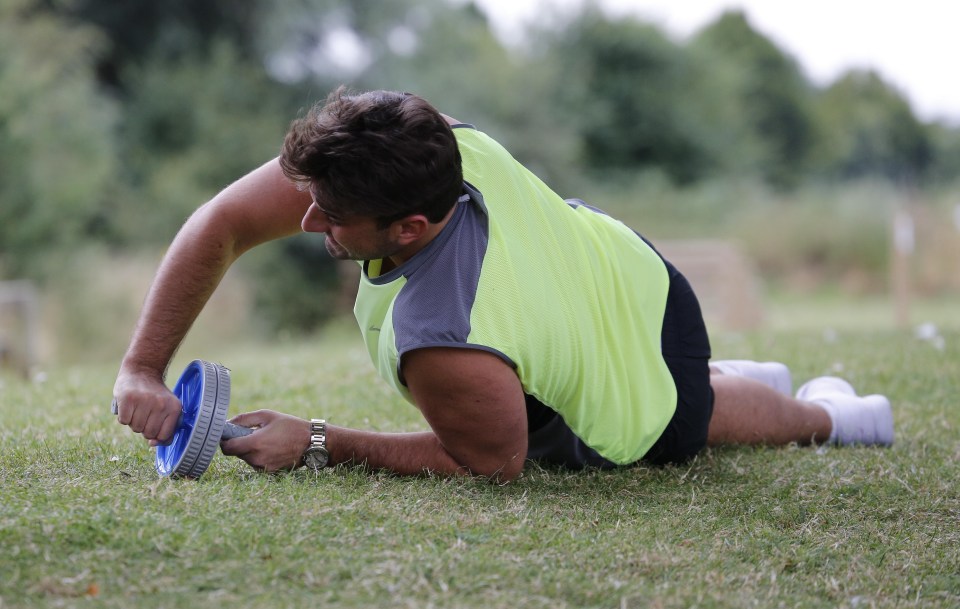  He struggled to get the hang of the abdominal roller at the start...