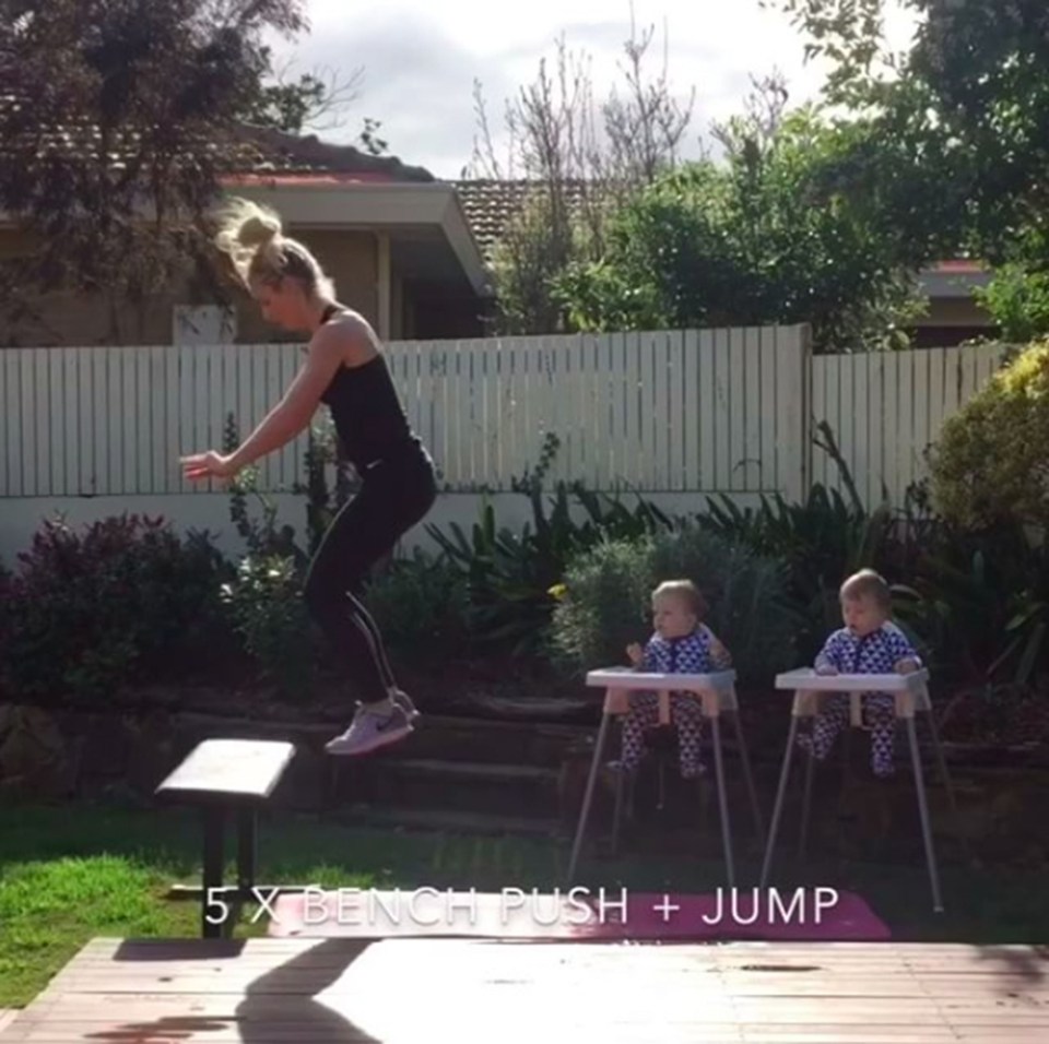  With her kids eagerly watching, Anna crams in exercise routines around five days a week