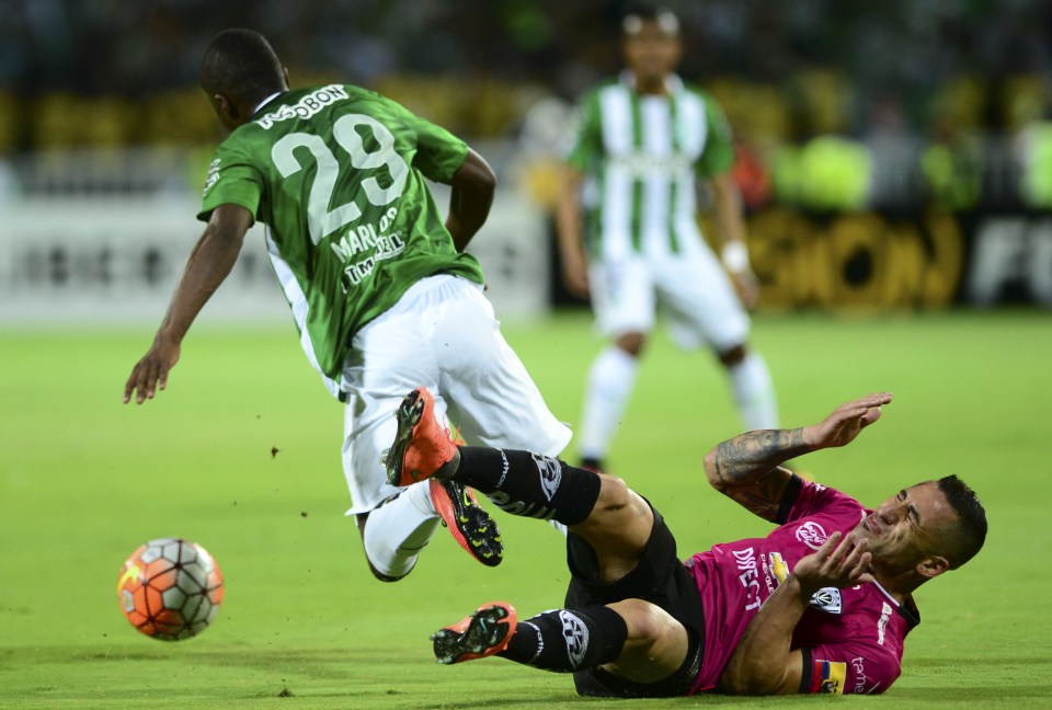  Marlos Moreno was hacked down by Independiente del Valle's Christian Nunez during their 2016 Copa Libertadores final at Atanasio Girardot stadium