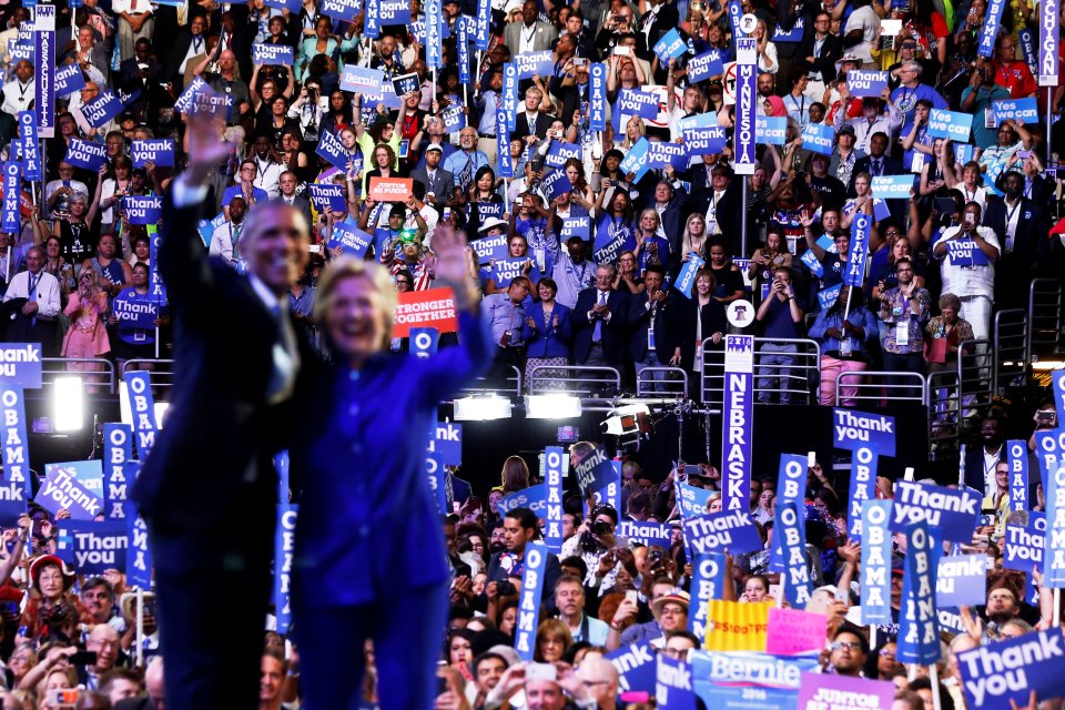  The pair struck an upbeat tone at the party convention in Philadelphia