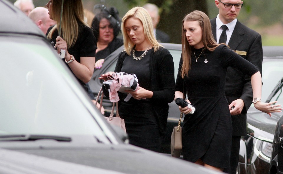 Corporal Josh Hoole's fiancee Rachael McKie (far right) is seen arriving at the funeral service