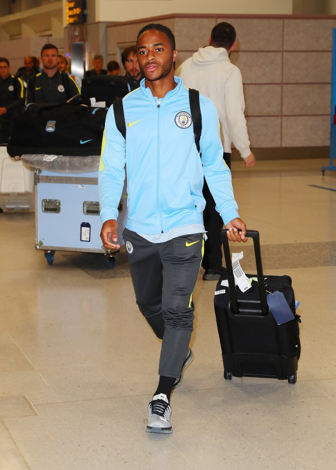  Match of the day ... Sterling joined up with his City teammates for a pre-season tour of China on July 21, leaving the sisters alone in his plush three-storey pad