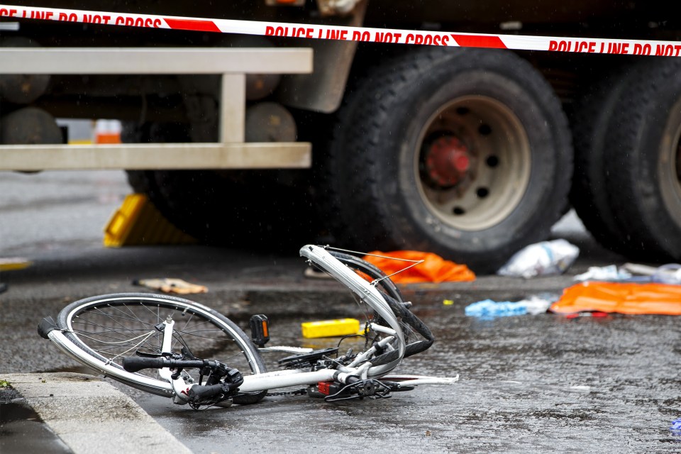  The crushed frame of Ms Tao's cycle at the scene of the collision