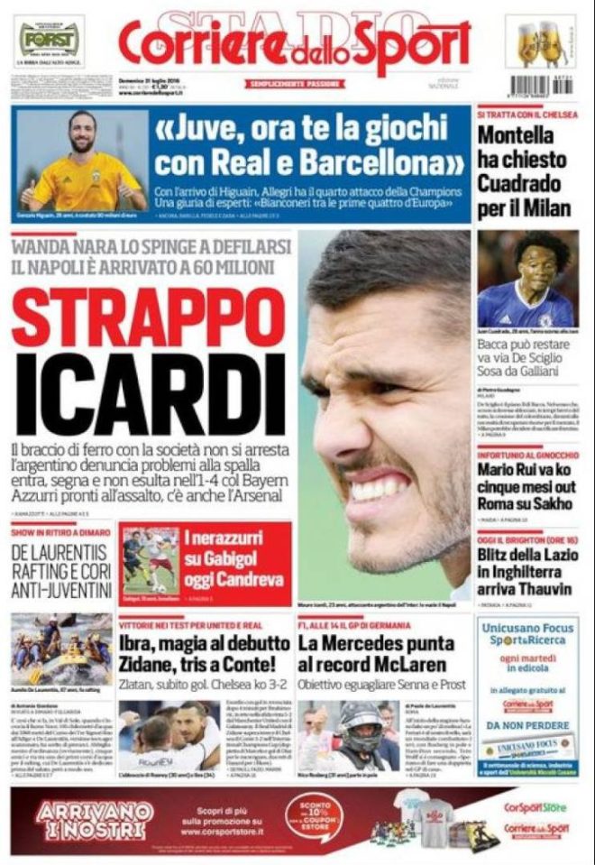  European newspapers have linked Icardi with Napoli, Arsenal and Bayern