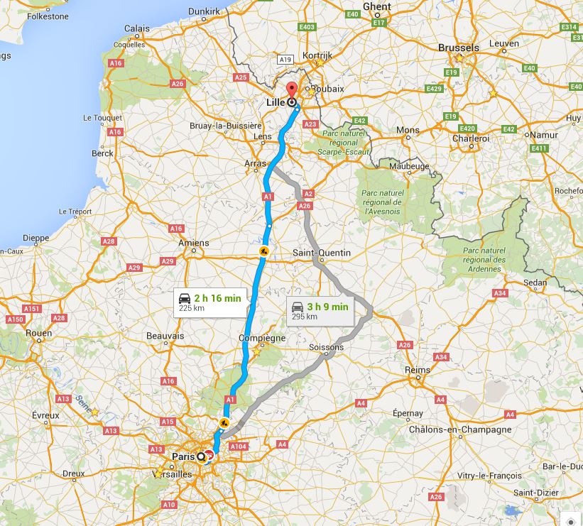  Lille is approximately 225km from Lille