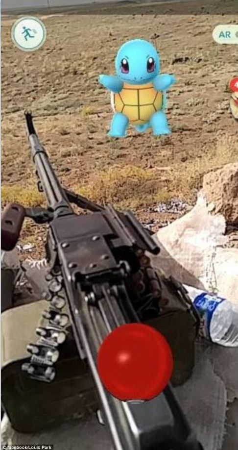 Pokémon Go is an augmented reality game, which means the monster is safe from this real machine gun