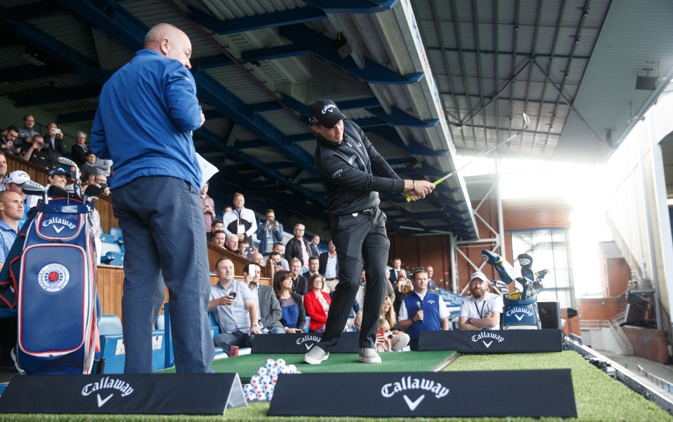  Danny Willett hits a shot from the Ibrox stand to the pitch below