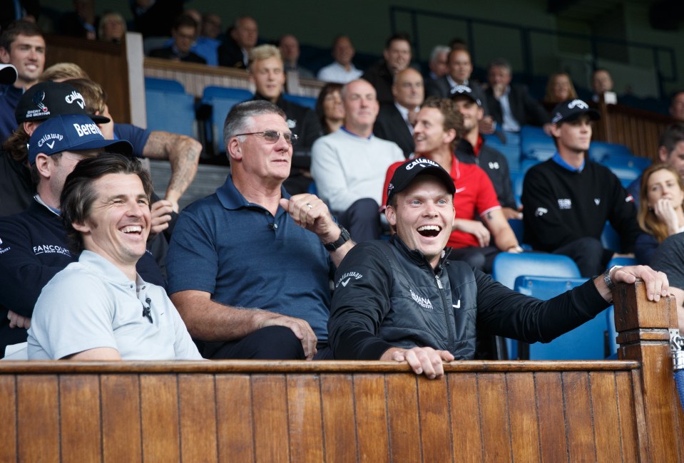  Danny Willett and Joey Barton share a laugh after they were told to keep quiet