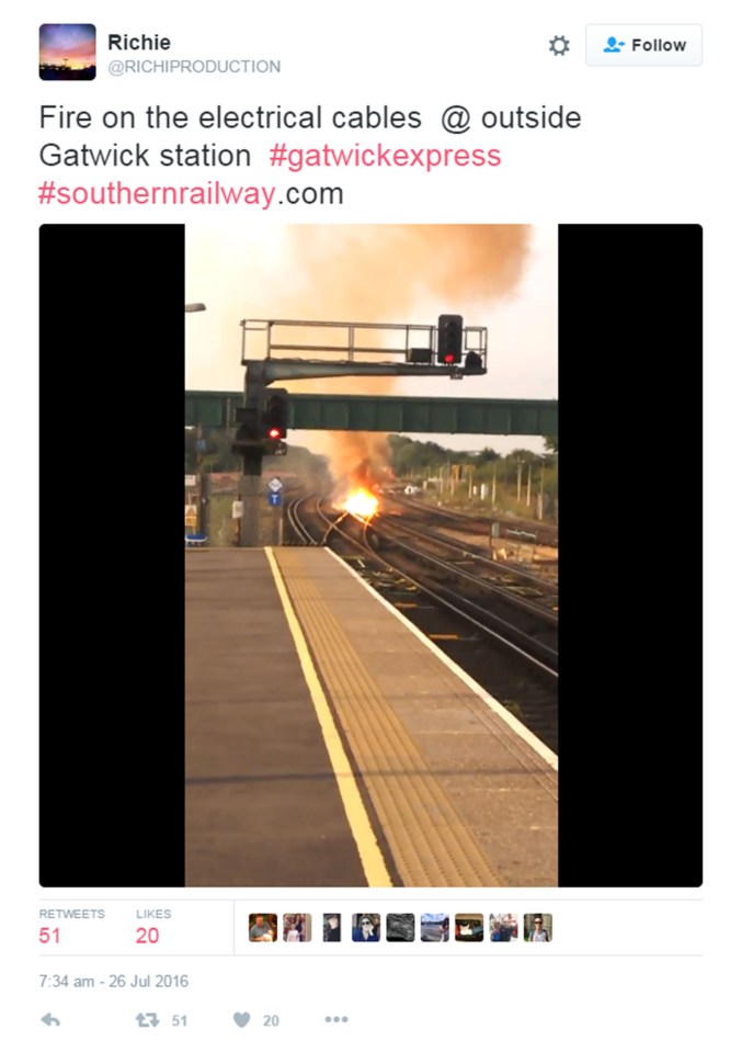  Twitter users shared photos of the blaze after getting caught up in the travel chaos this morning