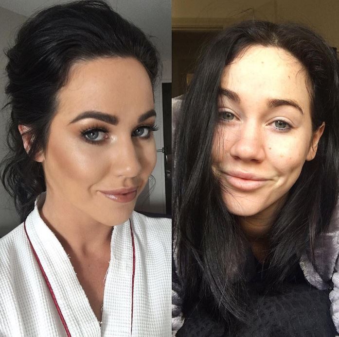  The honest mum says life at home with a kid (right) looks quite different to when she is glammed up to go to work (left)