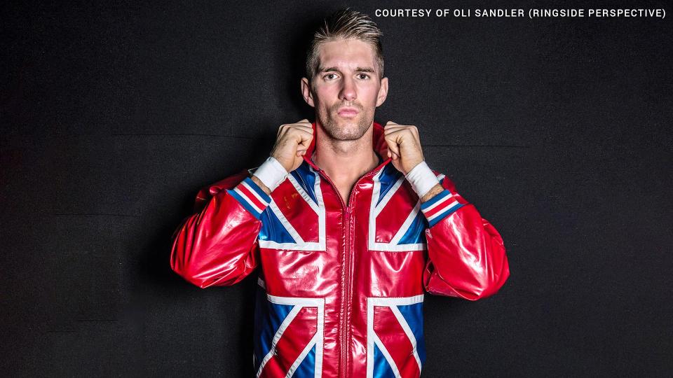 Zach Sabre Jr pops his collar in a Union Jack jacket