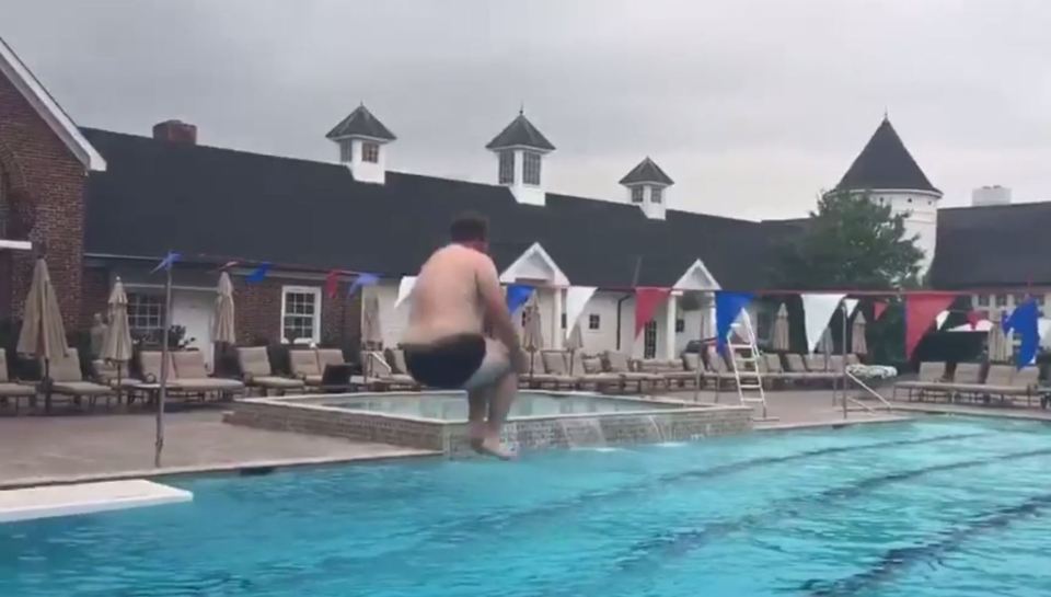  Fore! Andrew 'Beef' Johnston lands his epic bomb dive