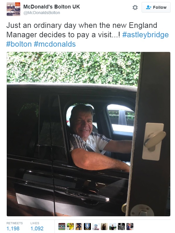  Staff at the Bolton branch of McDonald's shared the photo of Big Sam online