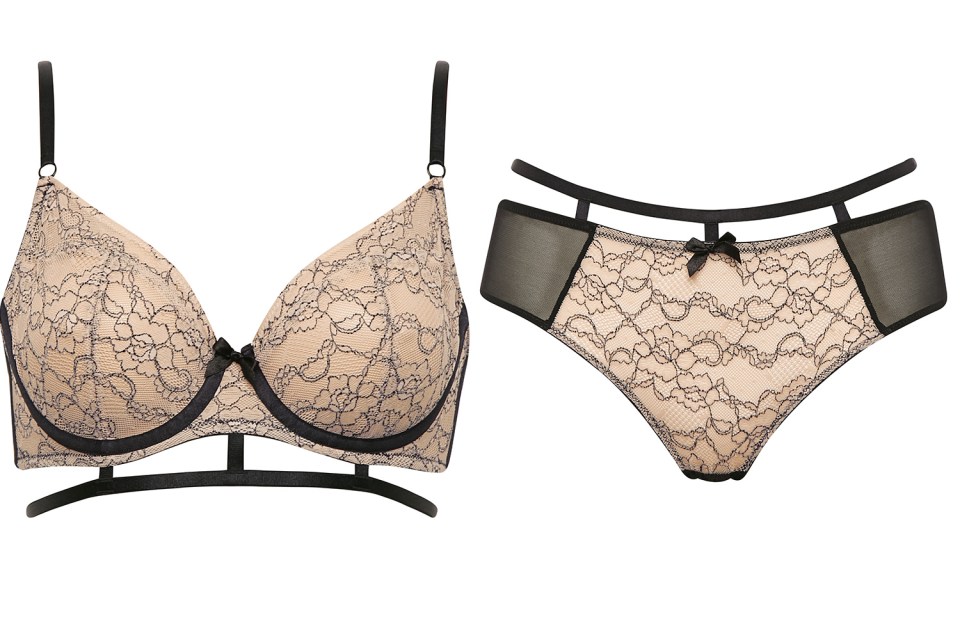  Nude lace bra, £18, and matching knickers, £14