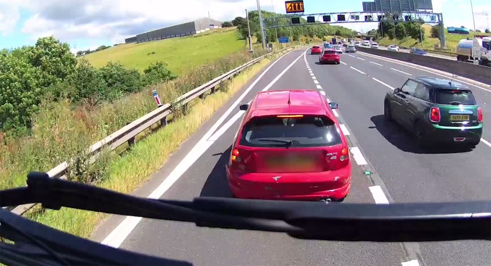  But as the car brakes the lorry goes into the back of the vehicle another few times on the hard shoulder