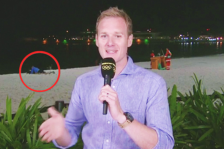  The presenter was rudely interrupted live on the air by a couple appearing to have sex in the background