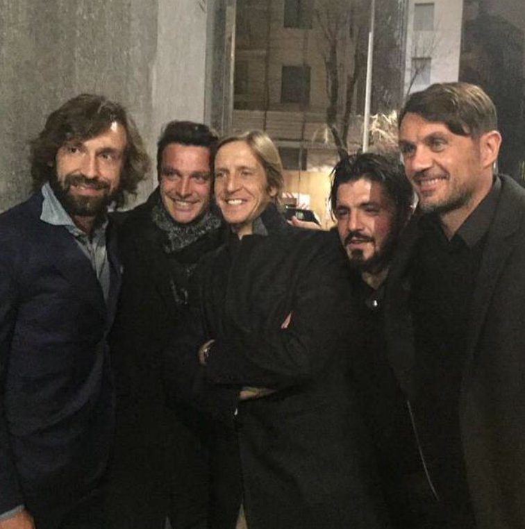 Andrea Pirlo, Massimo Oddo, Massimo Ambrosini, Gennaro Gattuso and Paolo Maldini