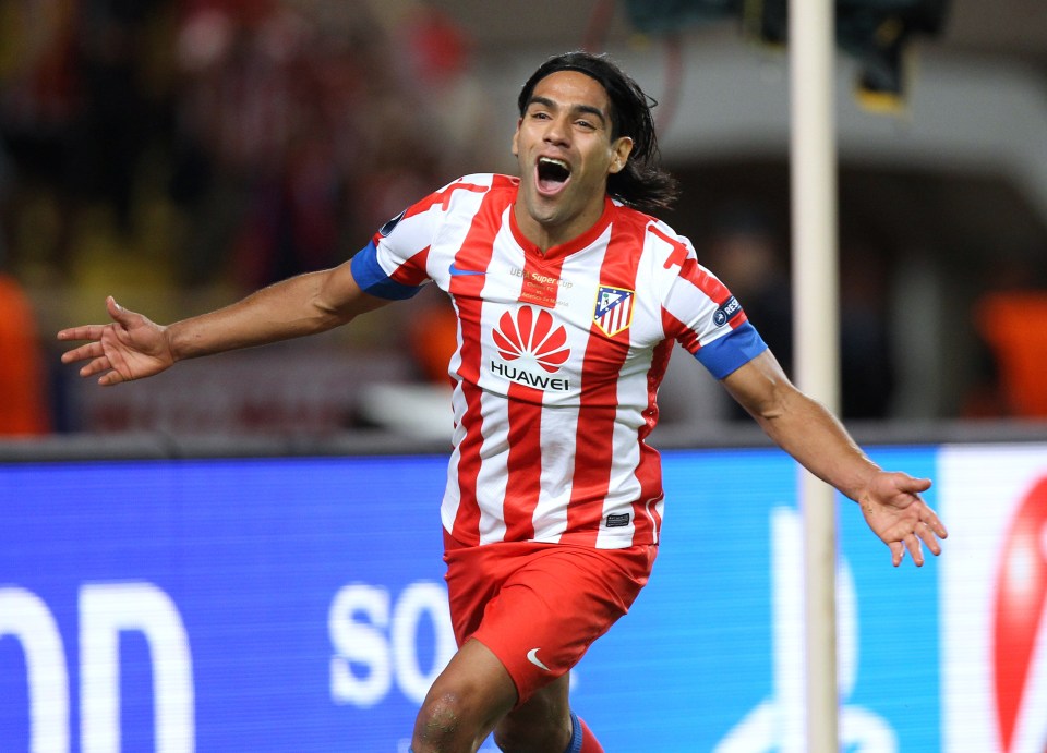  Radamel Falcao celebrates hat-trick against Chelsea in Uefa Super Cup