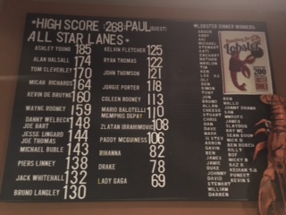  Zlatan Ibrahimovic's score displayed on the board at All Star Lanes