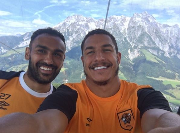  Jake Livermore poses with Hull City teammate Ahmed Elmohamady