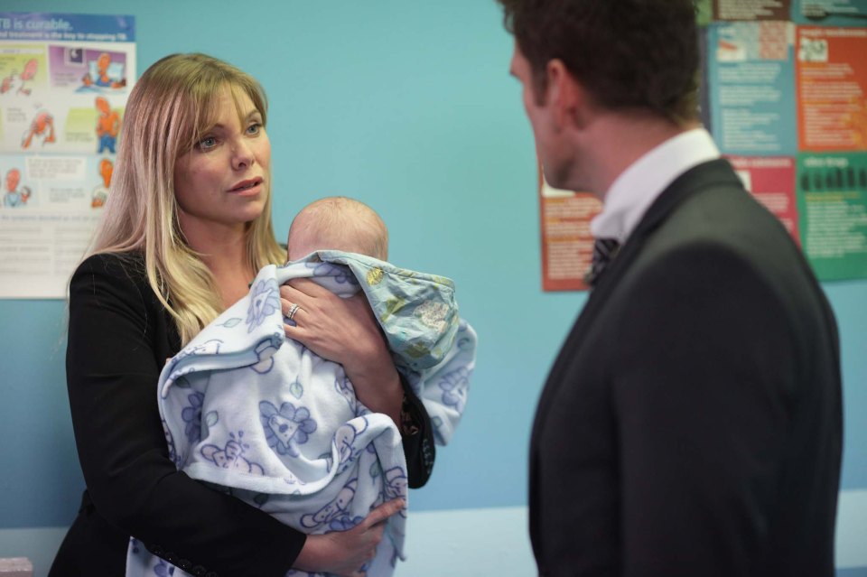  Samantha as Ronnie Mitchell with son James and Jack Branning