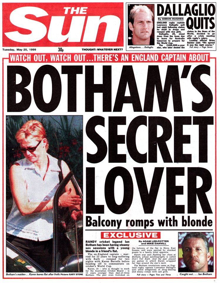  'Secret lover' . . . The Sun's front page from 1999