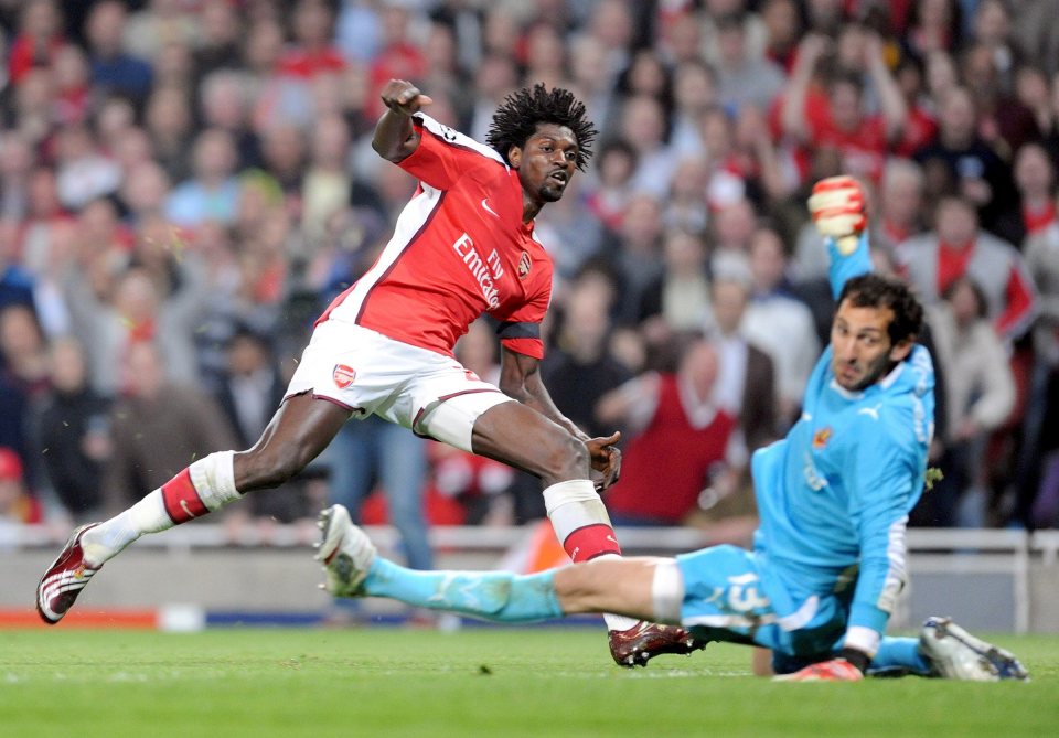  Lopez is beaten by Adebayor then of Arsenal