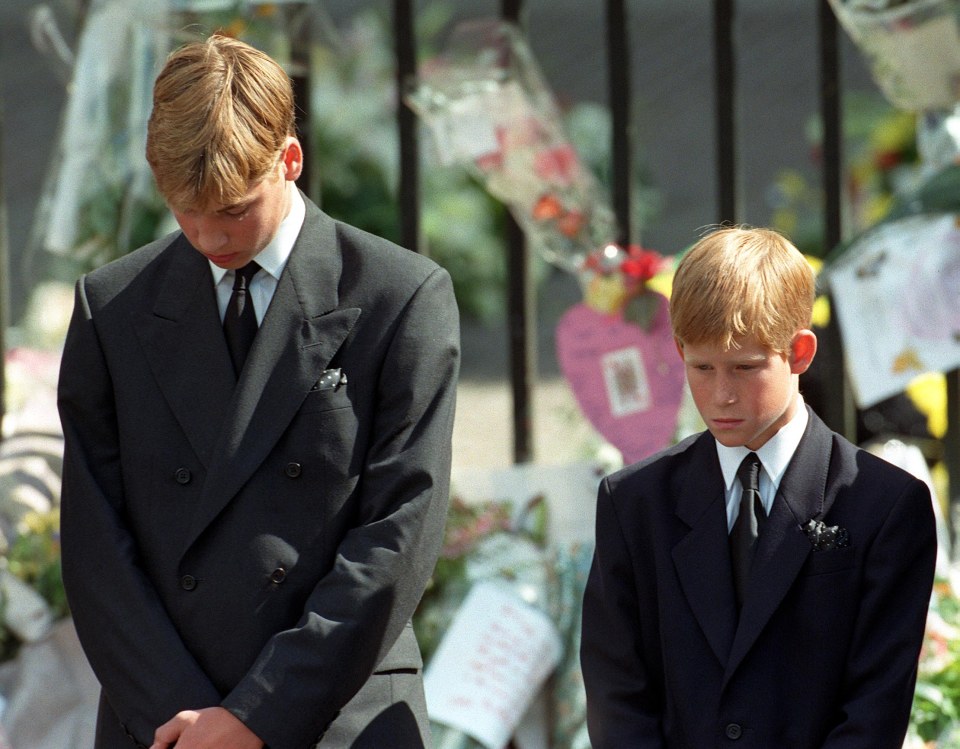  Prince Harry (right) with William at mum Diana's funeral in September 1997