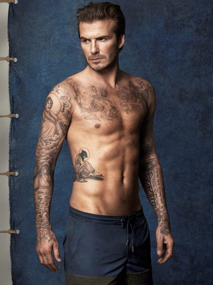  Most of Beckham’s upper body is covered in tattoos