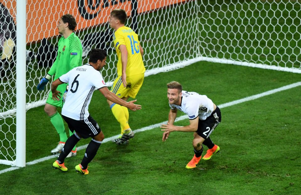  Shkodran Mustafi celebrates scoring for Germany against Ukraine in Euro 2016