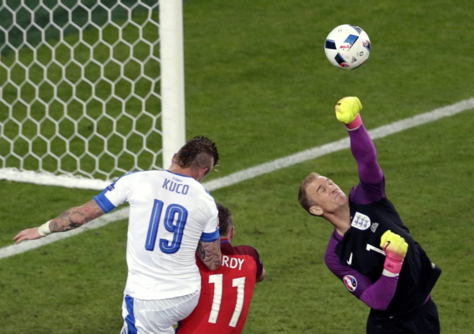  Joe Hart punches the ball clear during Euro 2016 group game against Slovakia