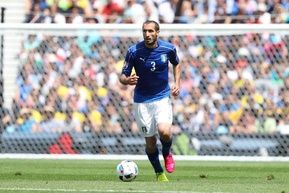  The defender in action for Italy at Euro 2016 against Sweden