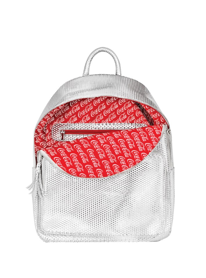  This silver backpack featuring the Coca-Cola logo is only £30