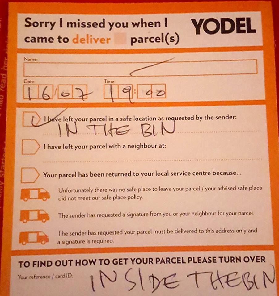  The note left by Yodel