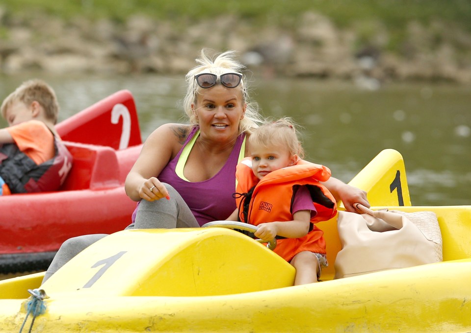 Kerry Katona guided a pedalo with youngest daughter Dylan-Jorge during a family outing