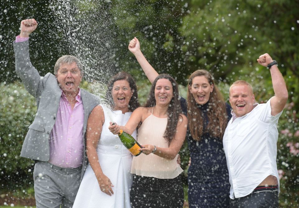  From left: Keith Reynolds, Sonia Davies, Stephanie Davies, Courtney Davies, and Steve Powell were unveiled as the latest EuroMillions jackpot winners today