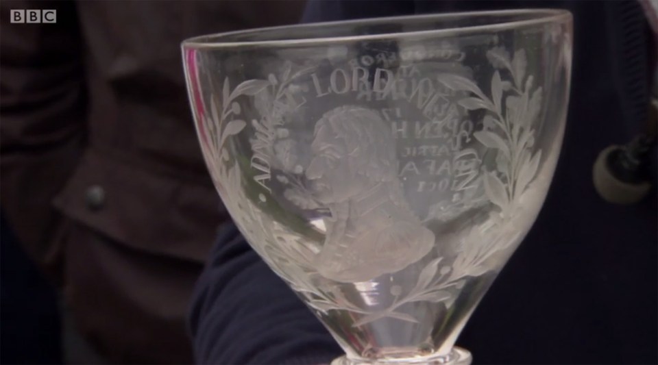  The glasses were engraved with images of Admiral Lord Nelson and his various great victories