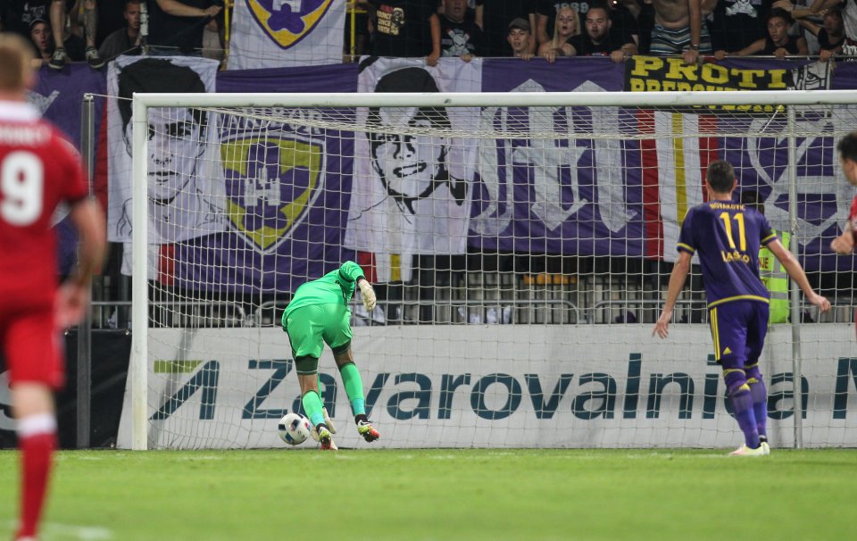 Joe Lewis saw a backpass bobble over his foot to gift Maribor the win