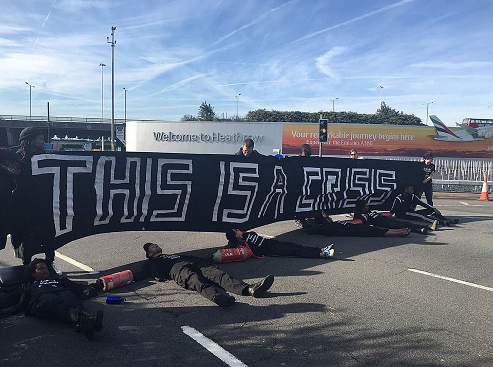  Black Lives Matter protesters lying on the road which brought traffic heading to Heathrow airport to a standstill yesterday