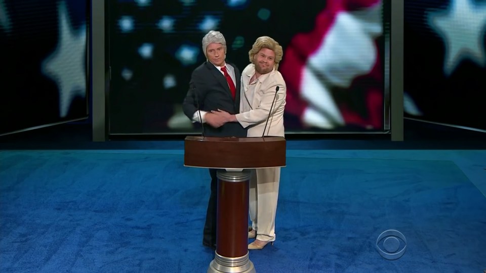  Dressed as Bill and Hillary Clinton, James Corden and Denis Leary also poked fun at the pair