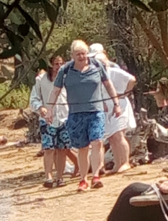  Boris Johnson was bubbly and jokey when he visited a beach on the Greek island of Trikeri