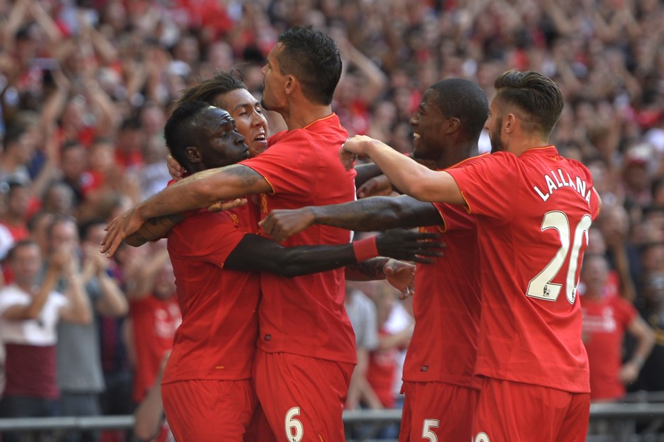 Sadio Mane celebrates with new Liverpool team-mates after shocking Barcelona