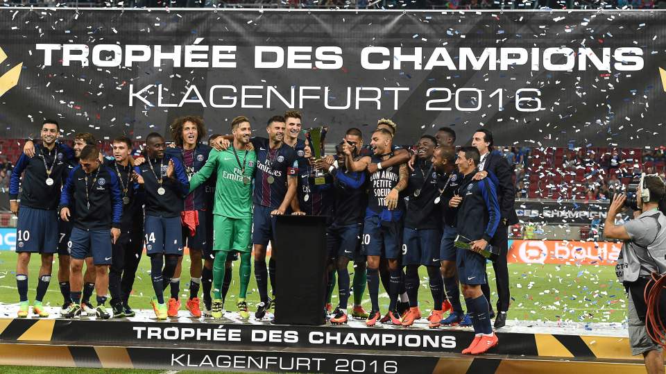  Paris Saint-Germain celebrating their first trophy under new manager Unai Emery (August 6)