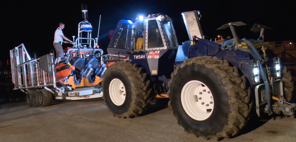  A huge tractor pulled one of the lifeboats used in the rescue operation