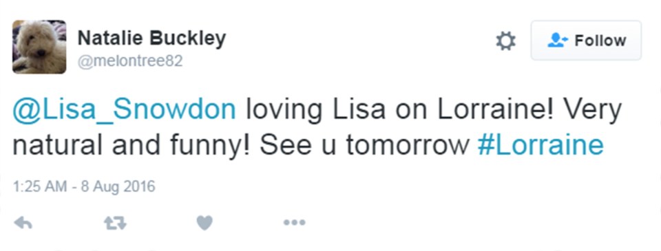 Lisa was branded 'natural' and 'funny' by one viewer 