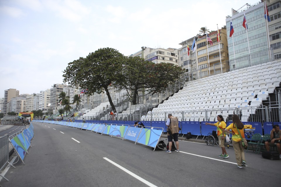  The empty stands as the Women's cycling road race came to its conclusion