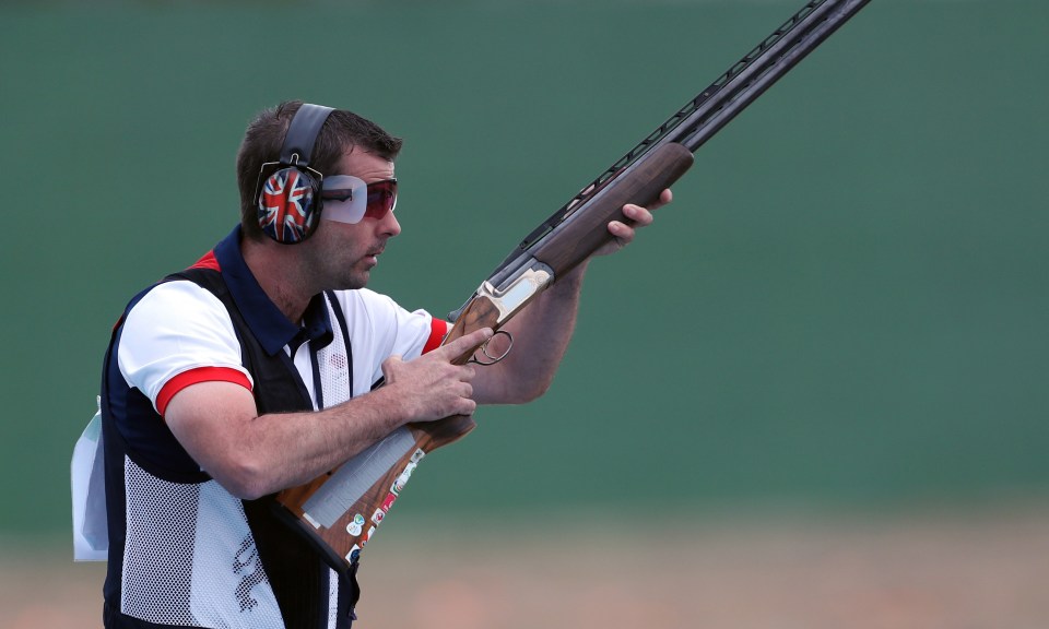  Great Britain's Ed Ling on his way to bronze in the Men's Trap Final at the Olympic Shooting Centre