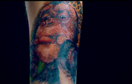  The first tattoo was covered up with a picture of a monkey